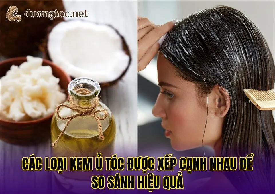 Các loại kem ủ tóc được xếp cạnh nhau để so sánh hiệu quả