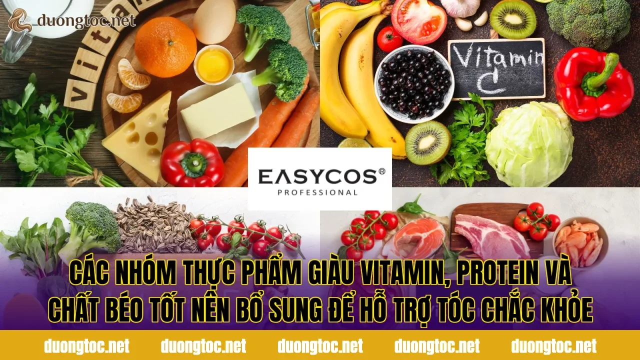 Các nhóm thực phẩm giàu vitamin, protein và chất béo tốt nên bổ sung để hỗ trợ tóc chắc khỏe